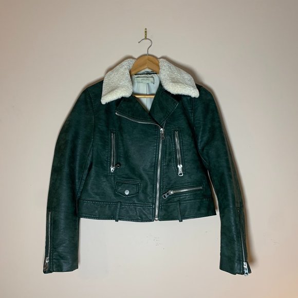 Zara Dark Green Faux Leather Aviator Jacket - Picture 3 of 4
